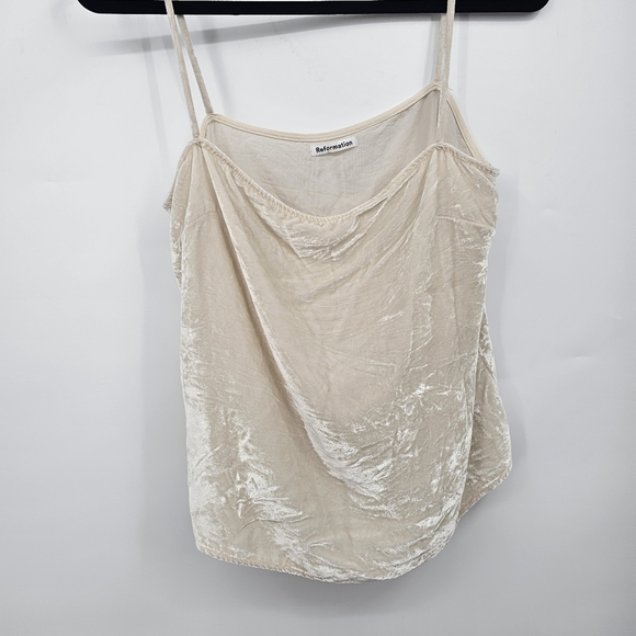 Reformation Ross Velvet Silk Cami Top Beige Neutral‎ Straight Neckline Size M - Picture 6 of 7